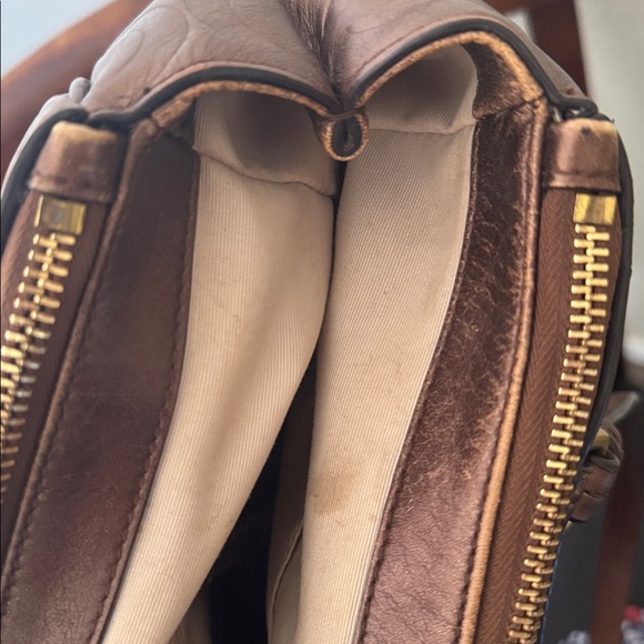 Coach Peyton Tote Satchel F24607 Metallic Bronze C Embossed Leather 2 Hang Tags - Picture 16 of 16